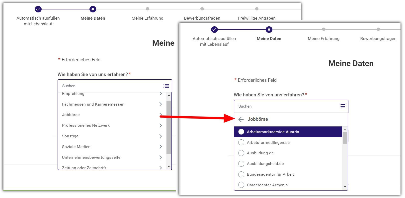 Streichen Sie "Wie sind Sie auf uns aufmerksam geworden?" im Bewerbungsformular
